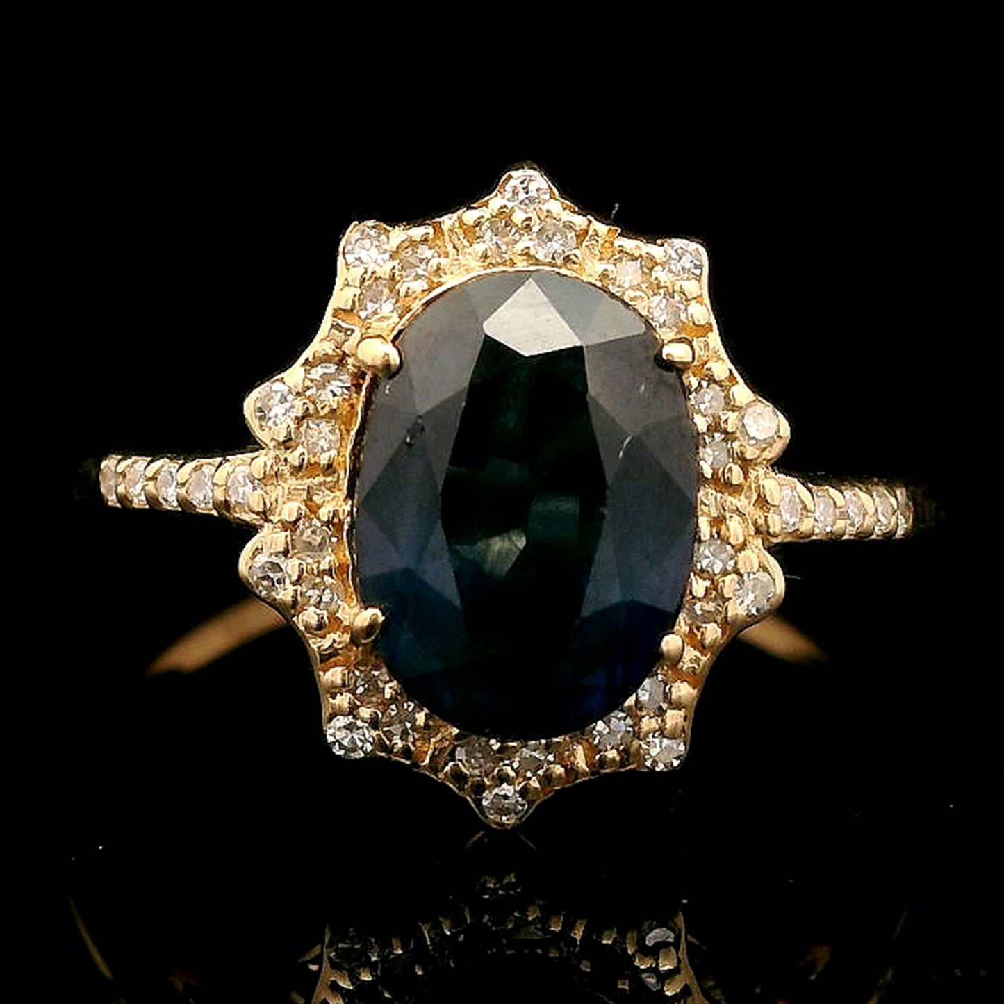 2.07 Ct Oval Mixed Cut Natural Sapphire 14K Gold Ring