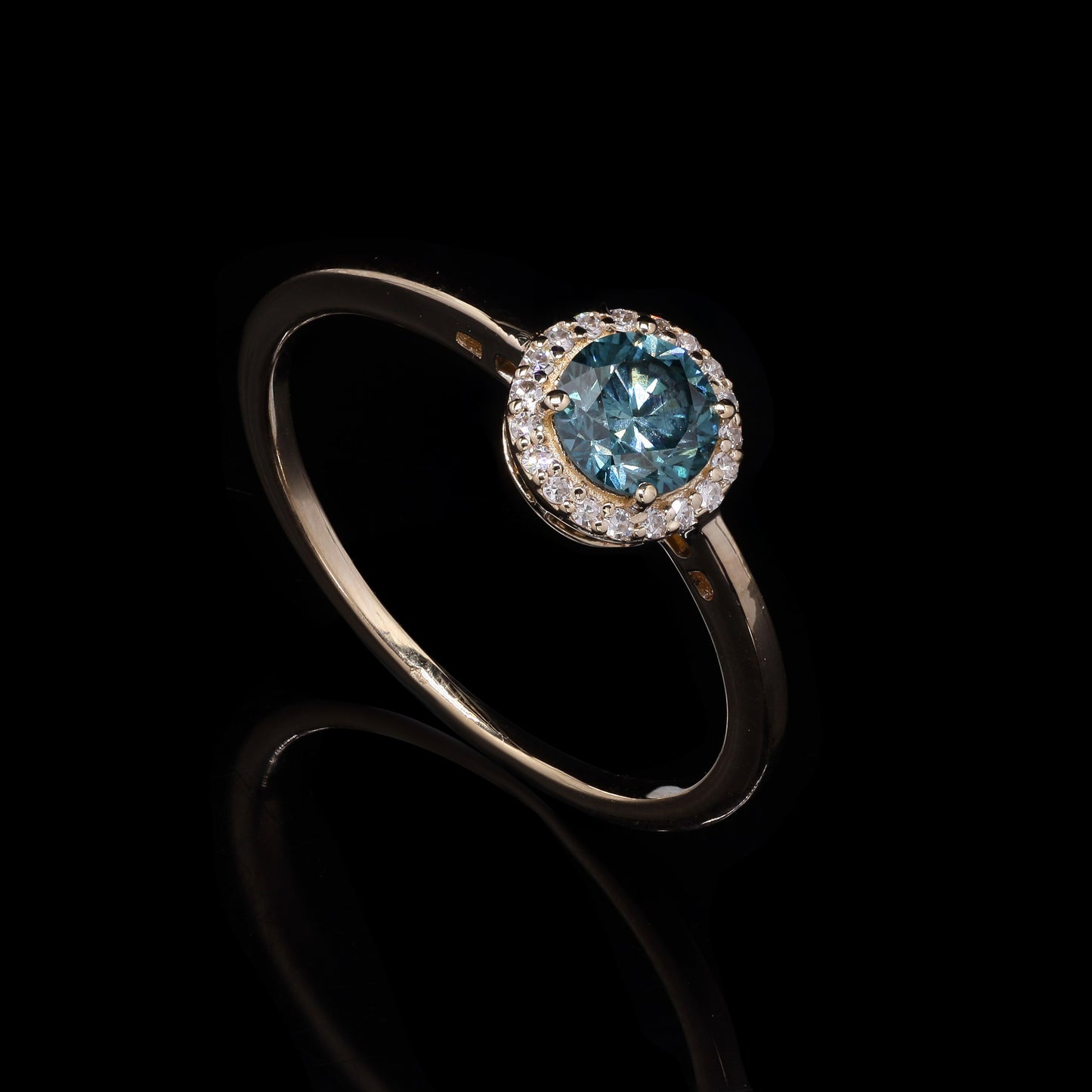 0.54 Ct Round Blue Diamond 14K Gold Ring