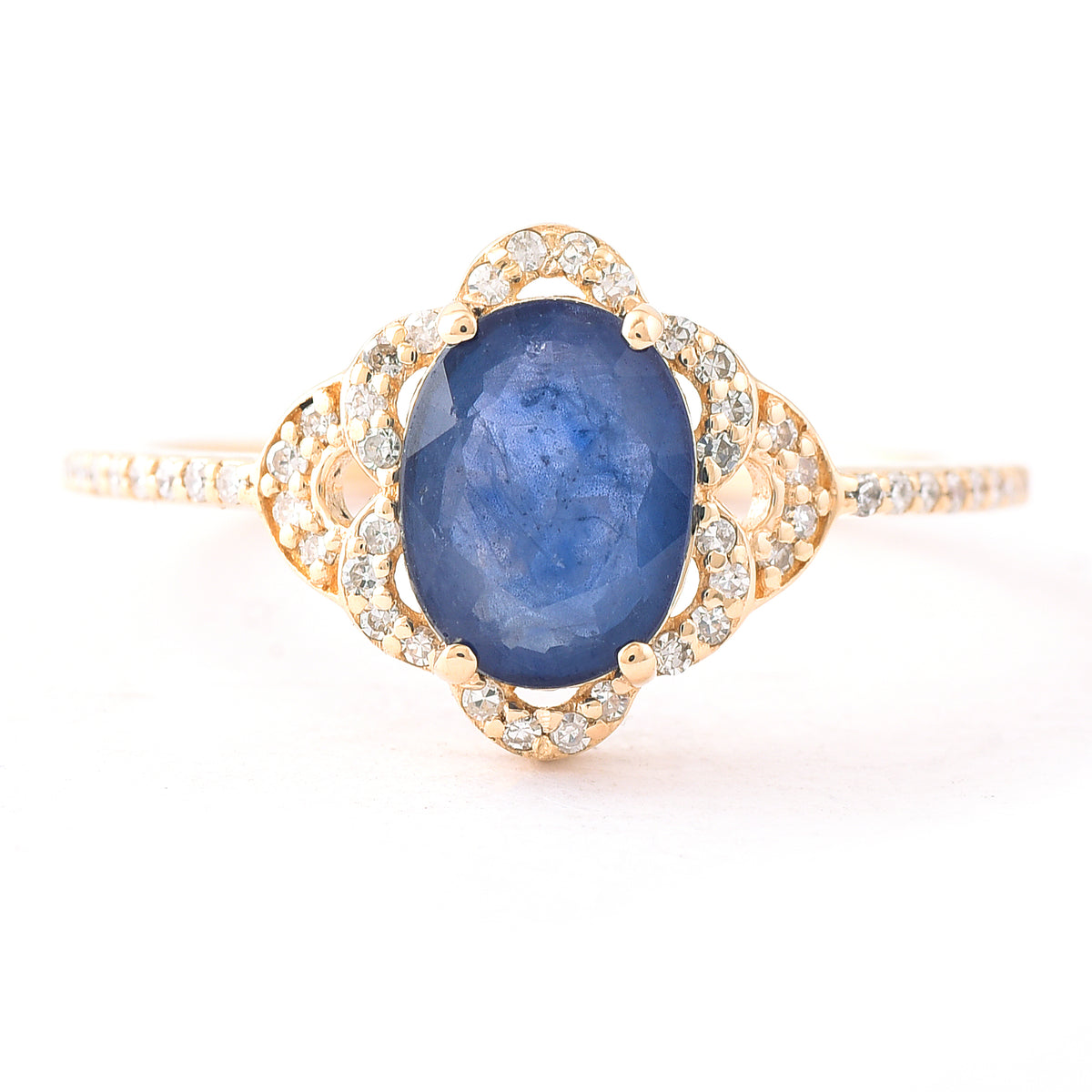 1.71 Ct Oval Mixed Cut Natural Sapphire 14K Gold Ring