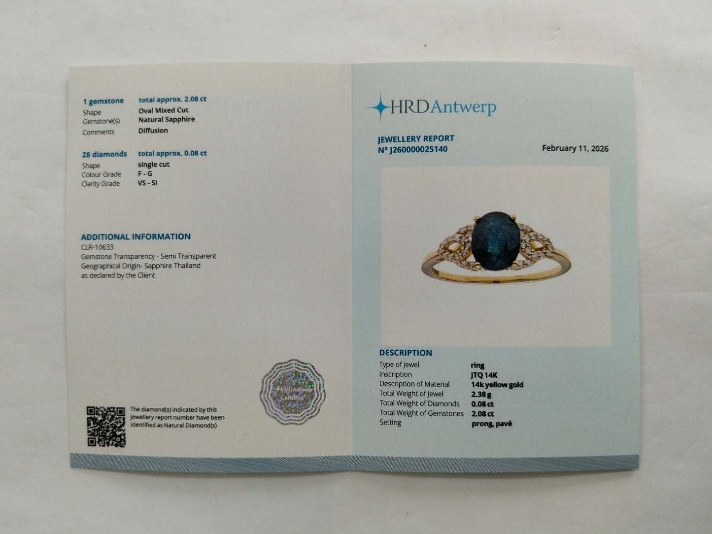 2.16 Ct Oval Mixed Cut Natural Sapphire 14K Gold Ring