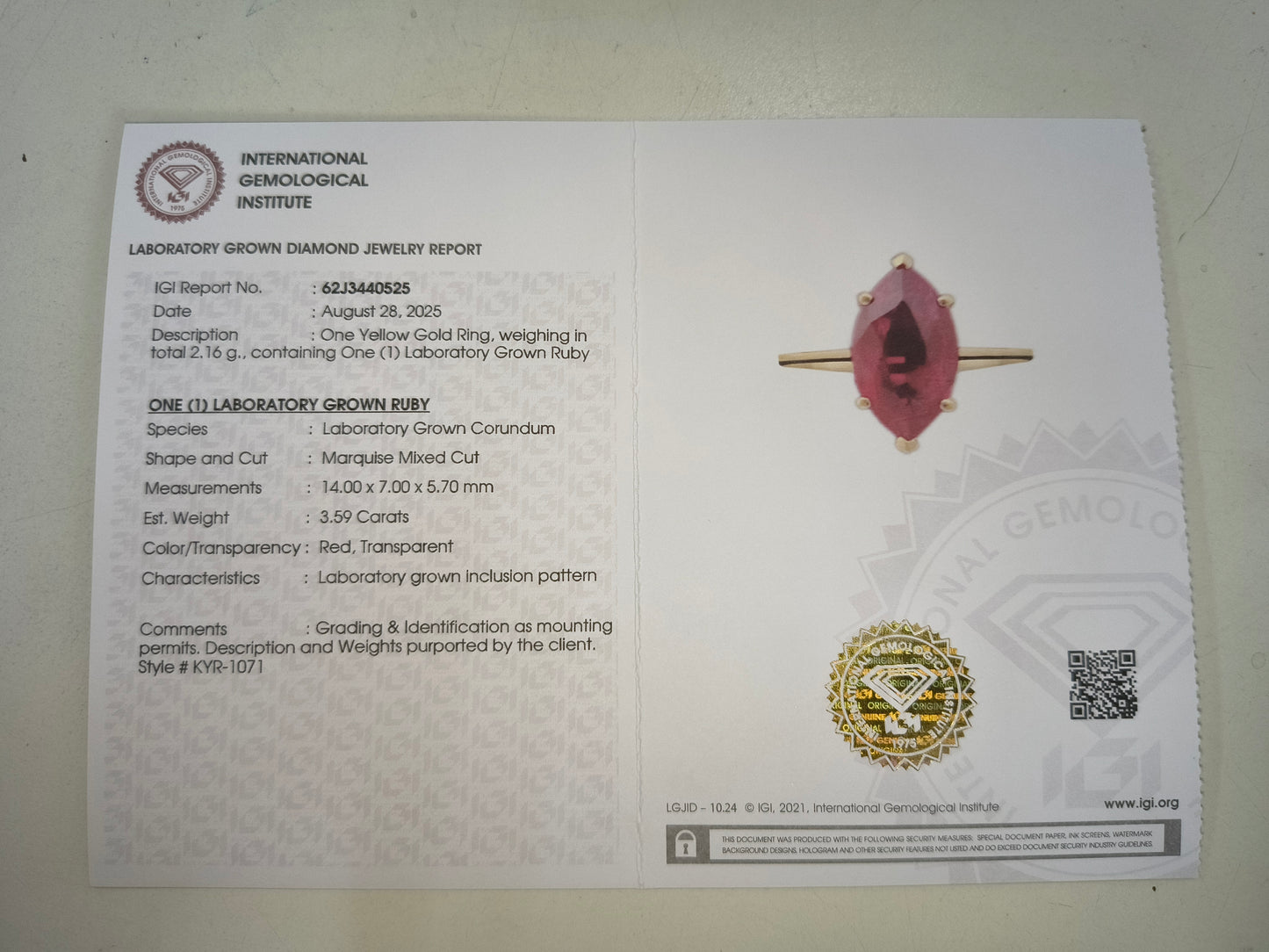 3.59 Ct Marquise Mixed Cut Lab Grown Ruby 14K Gold Ring