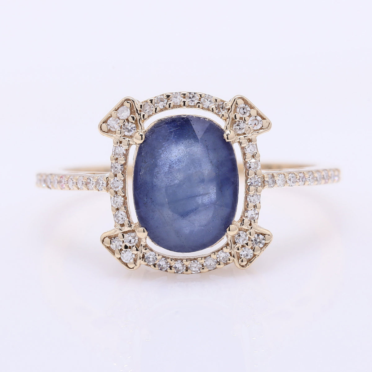 2.83 Ct Oval Mixed Cut Natural Sapphire 14K Gold Ring