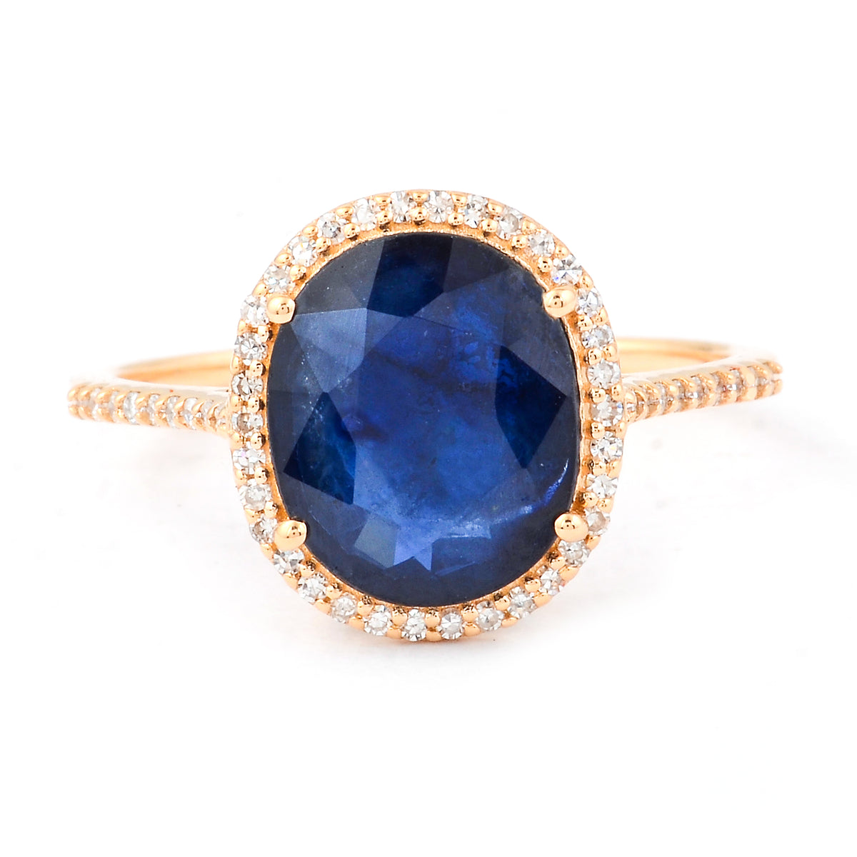 3.25 Ct Oval Mixed Cut Natural Sapphire 14K Gold Ring