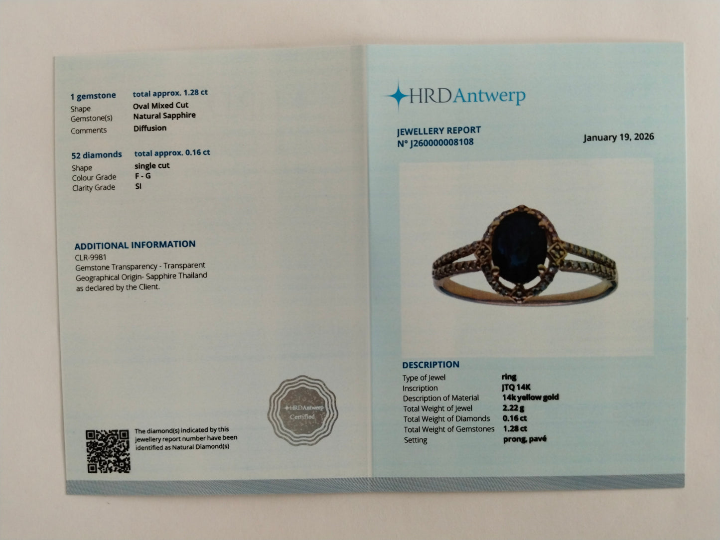 1.44 Ct Oval Mixed Cut Natural Sapphire 14K Gold Ring
