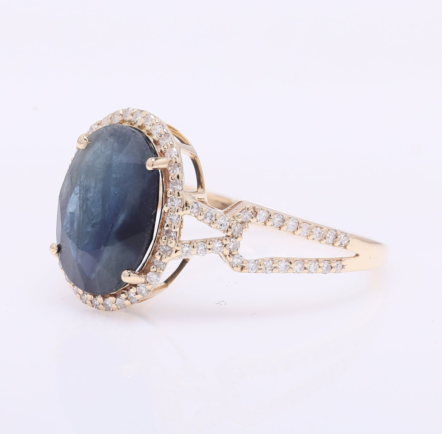 3.22 Ct Oval Mixed Cut Natural Sapphire 14K Gold Ring
