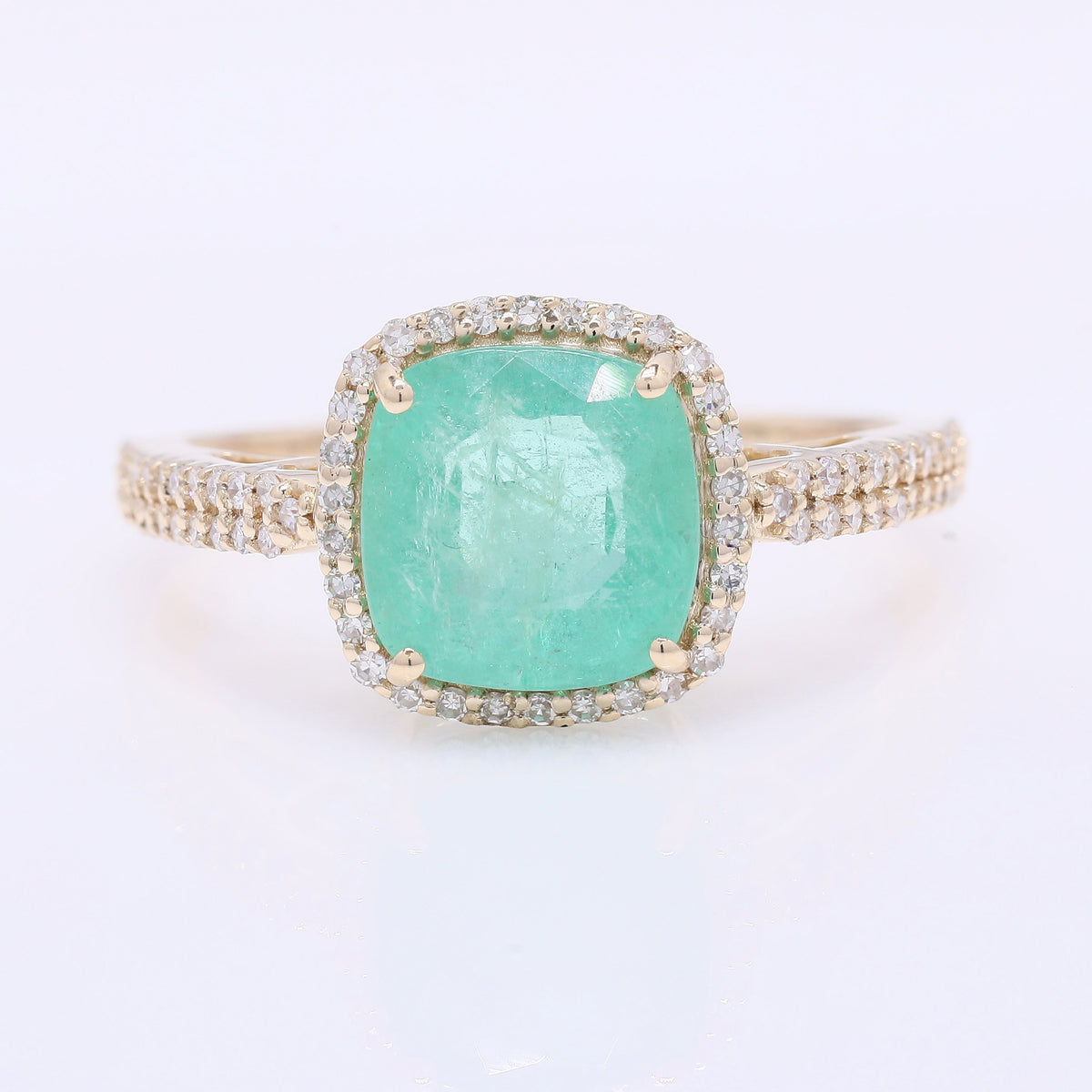 2.52 Ct Cushion Mixed Cut Natural Emerald 14K Gold Ring