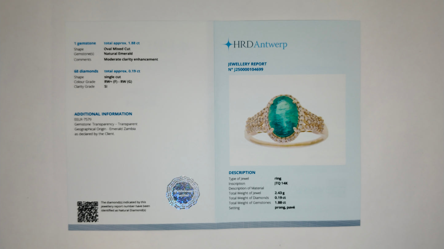 2.07 Ct Oval Mixed Cut Natural Emerald 14K Gold Ring