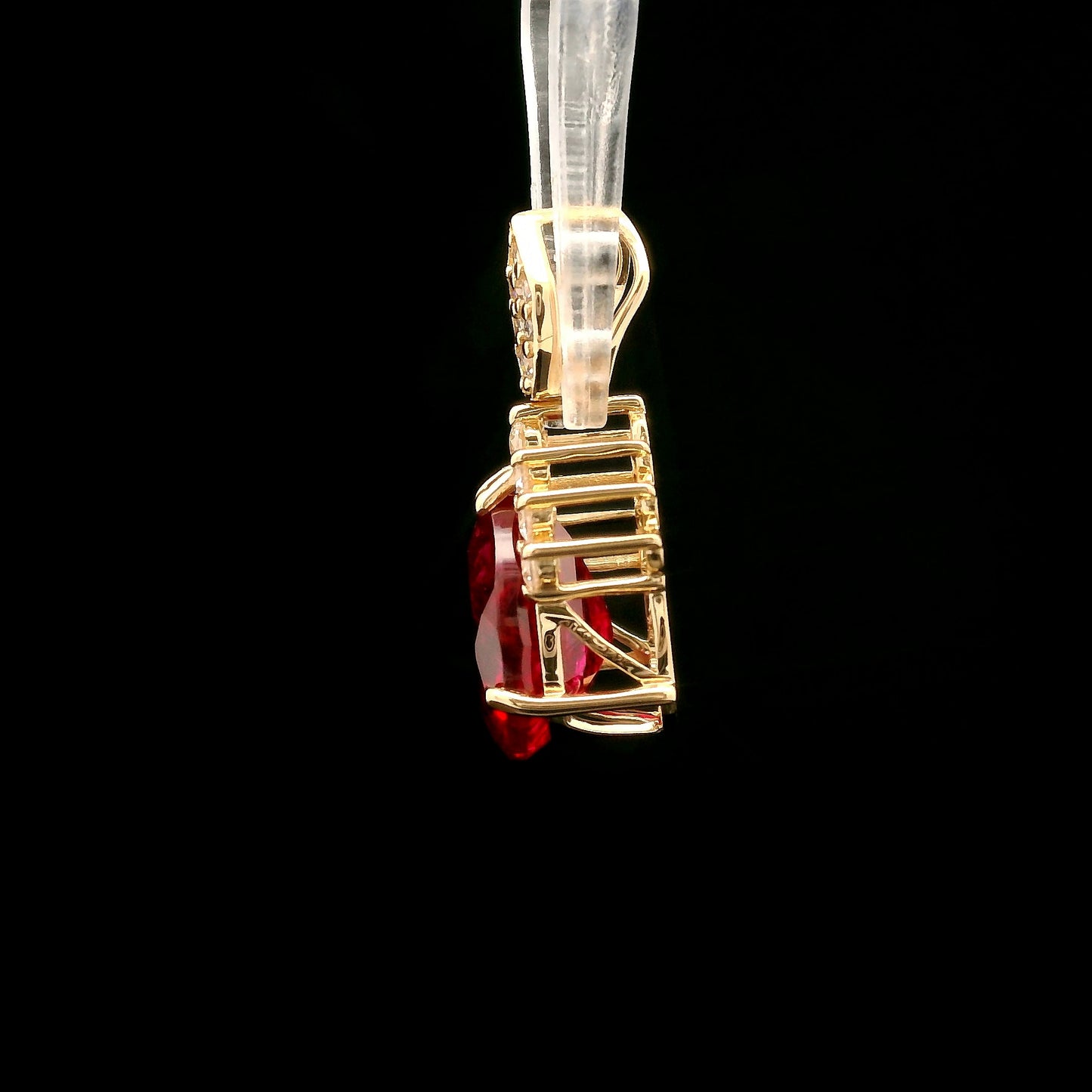 3.60 Ct Pear Mixed Cut Lab Grown Ruby 14K Gold Pendant