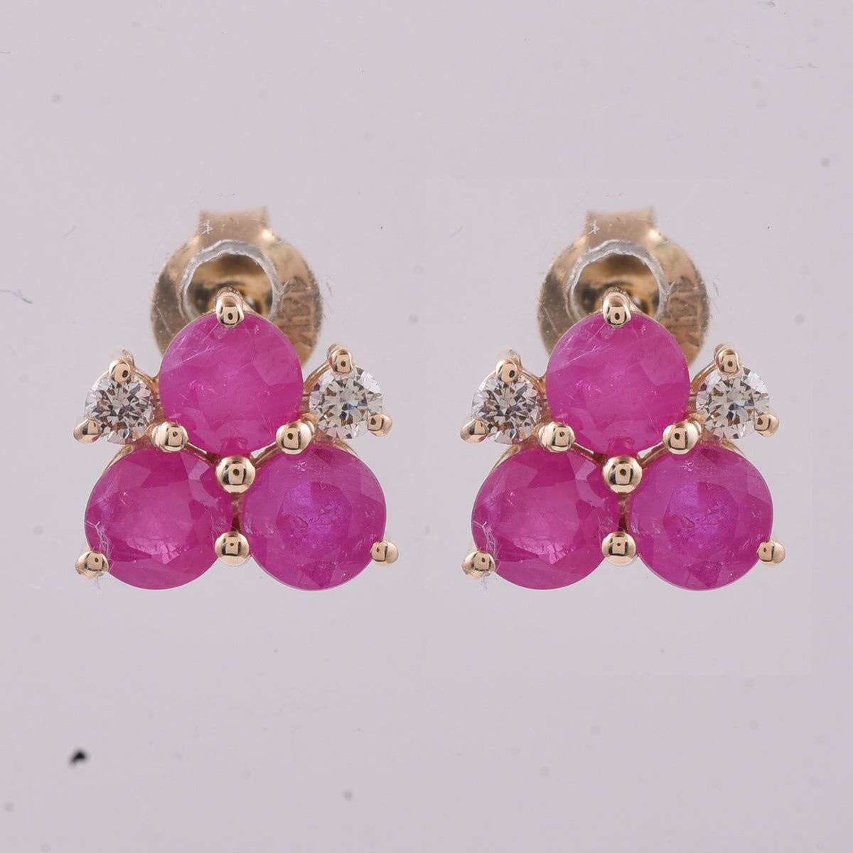 1.77 Ct Round Natural Ruby 14K Gold Earrings