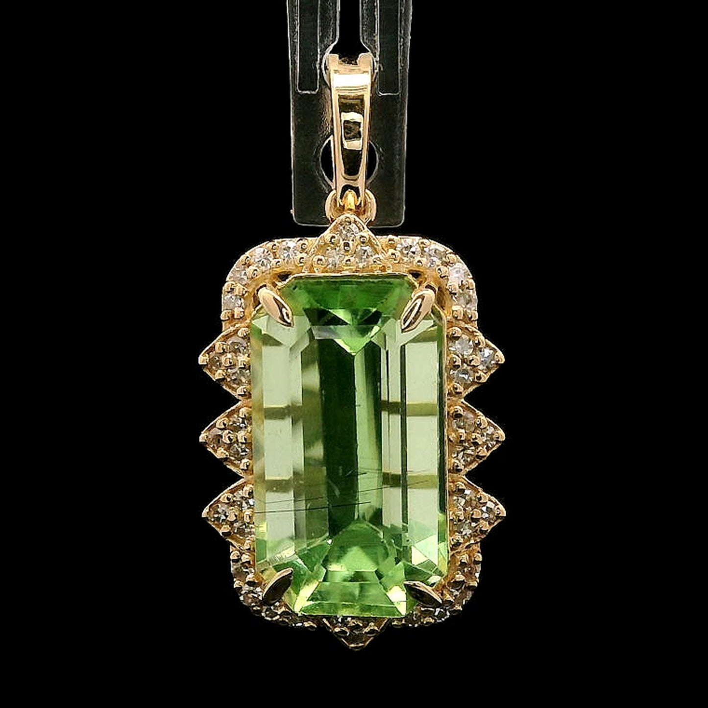 4.77 Ct Octagon Step Cut Natural Peridot 14K Gold Pendant
