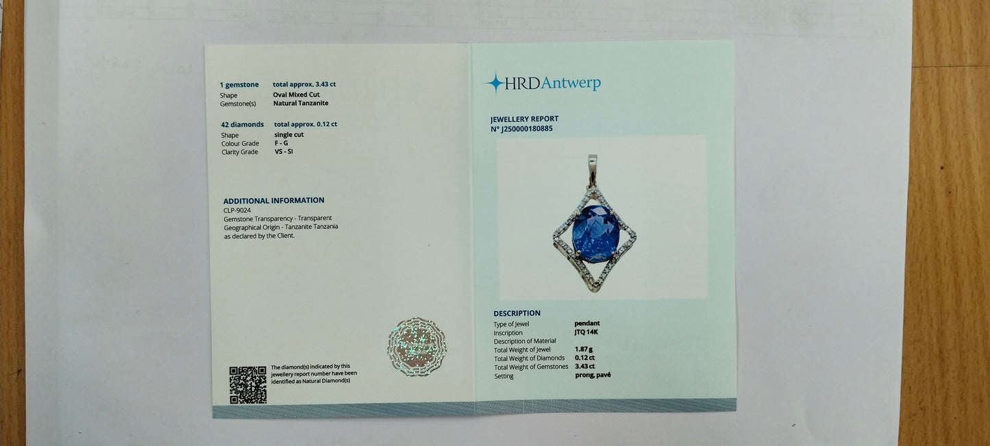 3.55 Ct Oval Mixed Cut Natural Tanzanite 14K Gold Pendant
