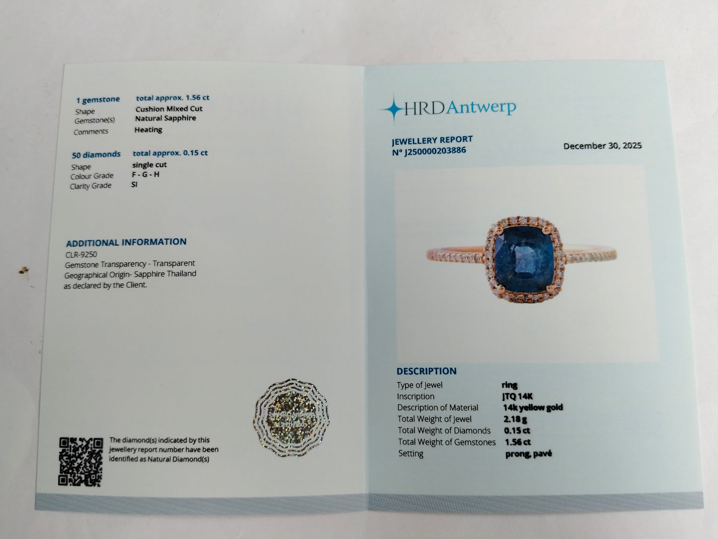 1.71 Ct Cushion Mixed Cut Natural Sapphire 14K Gold Ring