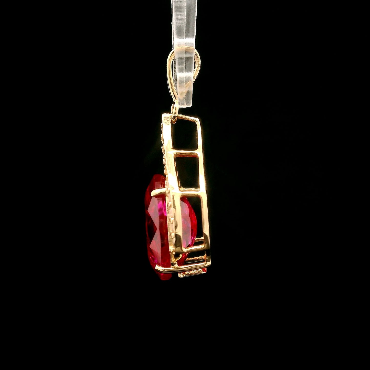 5.14 Ct Oval Mixed Cut Lab Grown Ruby 14K Gold Pendant