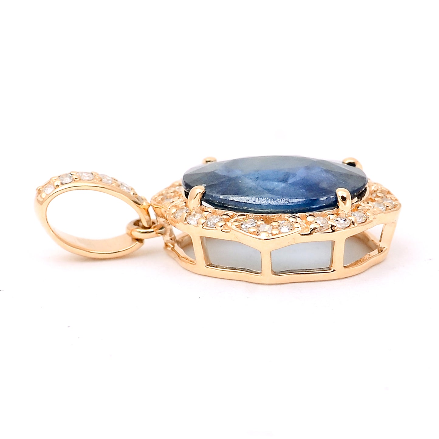 1.85 Ct Oval Mixed Cut Natural Sapphire 14K Gold Pendant