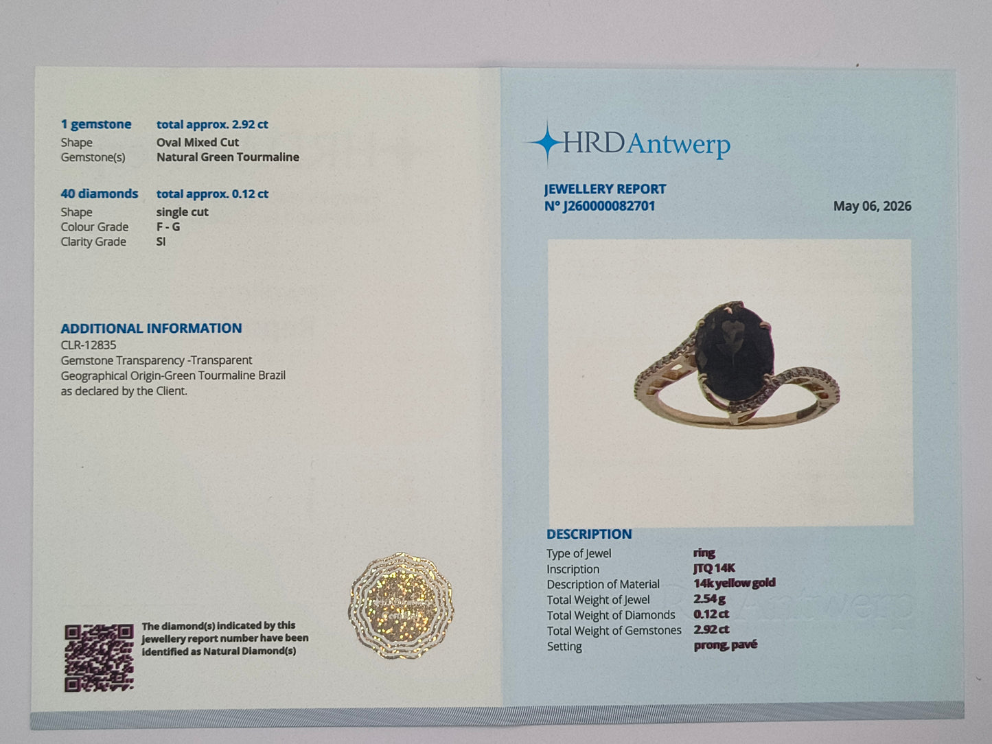 3.04 Ct Oval Mixed Cut Natural Tourmaline 14K Gold Ring
