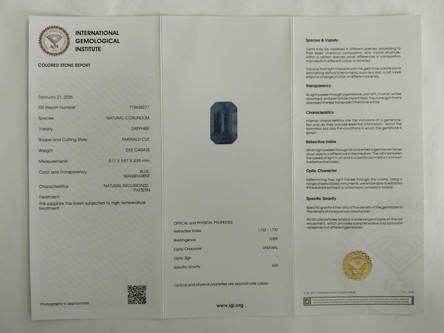 2.52 Natural Corundum Sapphire Emerald Cut Gemstone