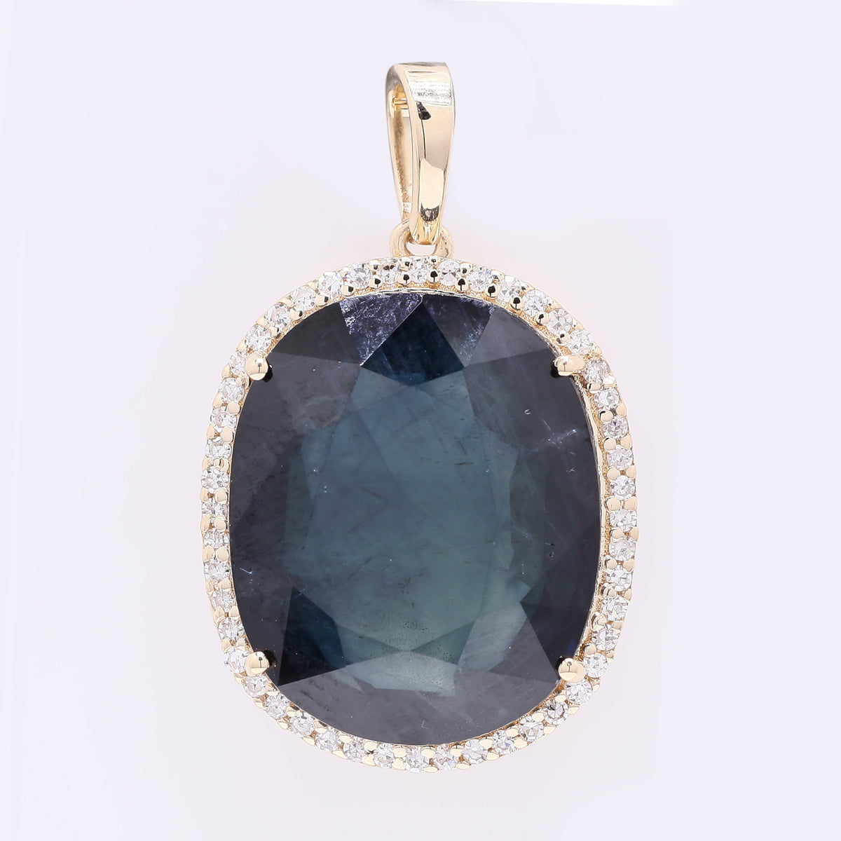 12.08 Ct Oval Mixed Cut Natural Sapphire 14K Gold Pendant