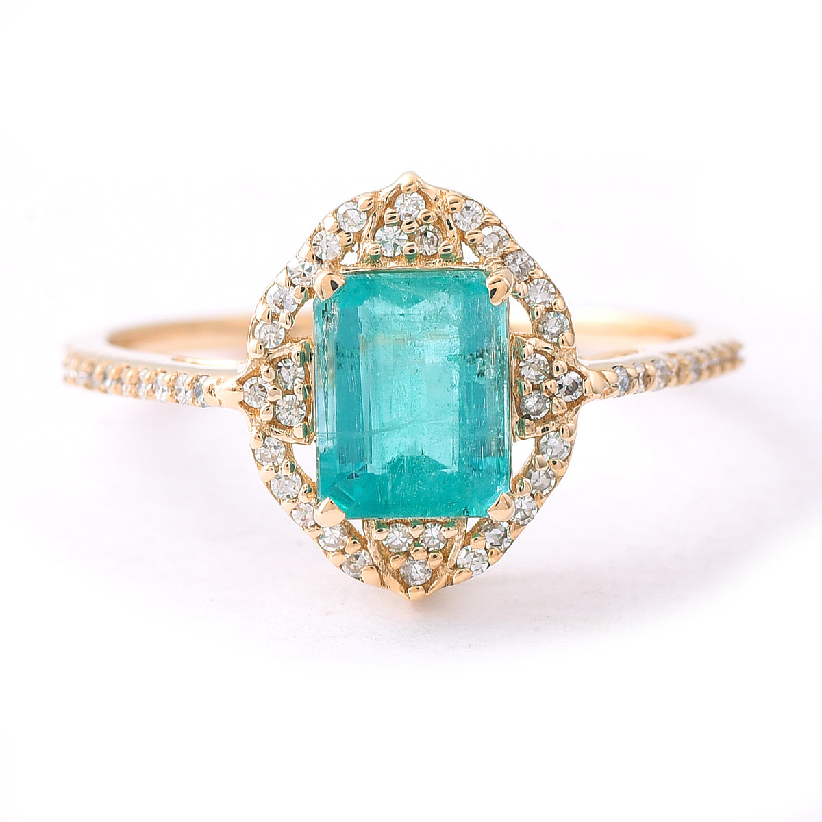 1.37 Ct Octagon Step Cut Natural Emerald 14K Gold Ring