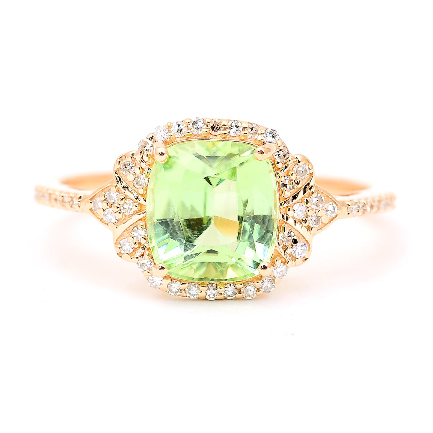 2.31 Ct Cushion Mixed Cut Natural Peridot 14K Gold Ring