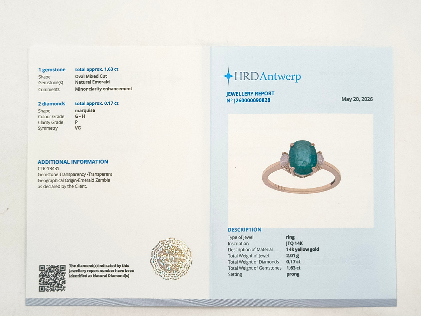 1.80 Ct Oval Emerald 14K Gold Ring