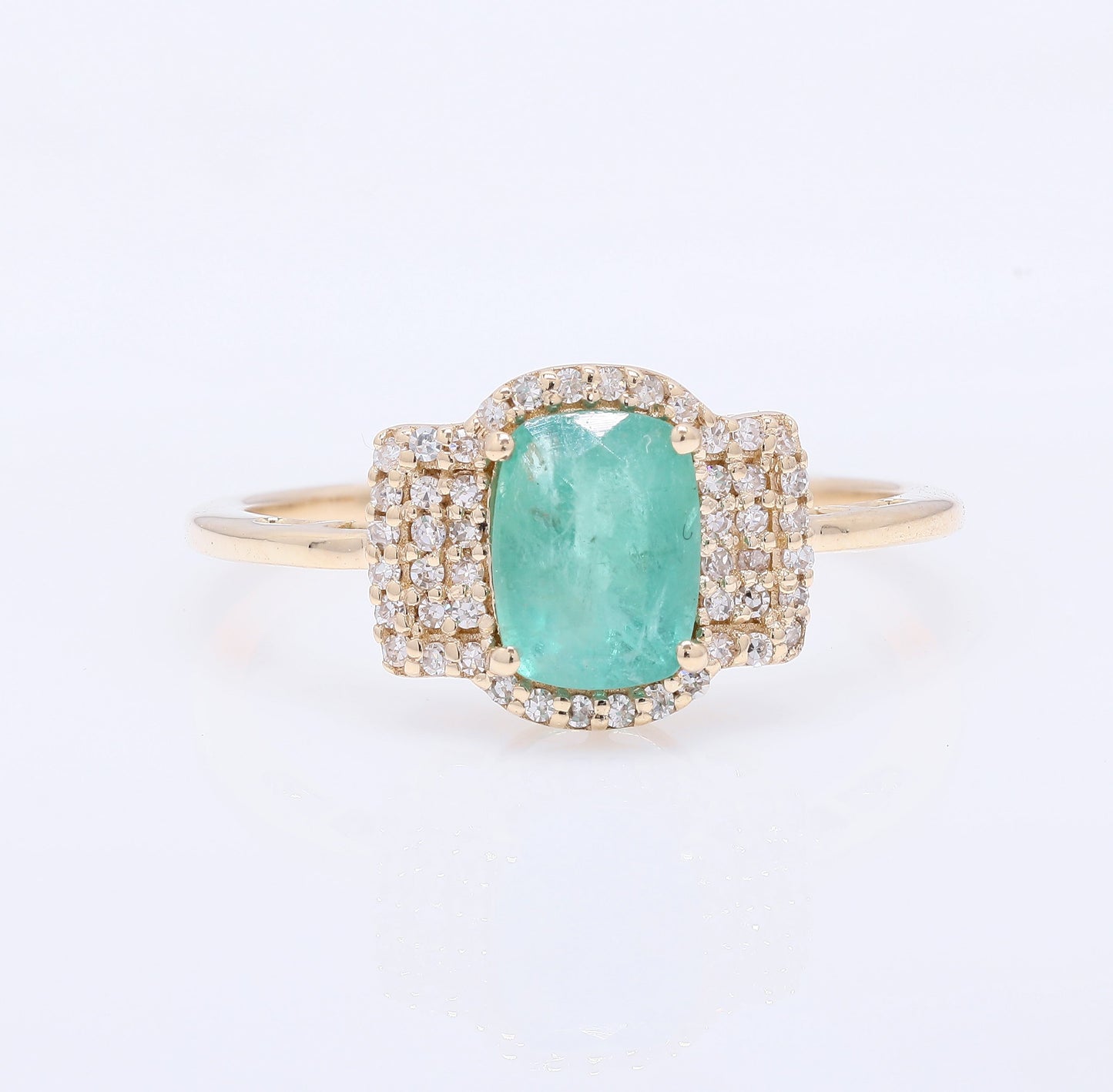1.26 Ct Cushion Mixed Cut Natural Emerald 14K Gold Ring