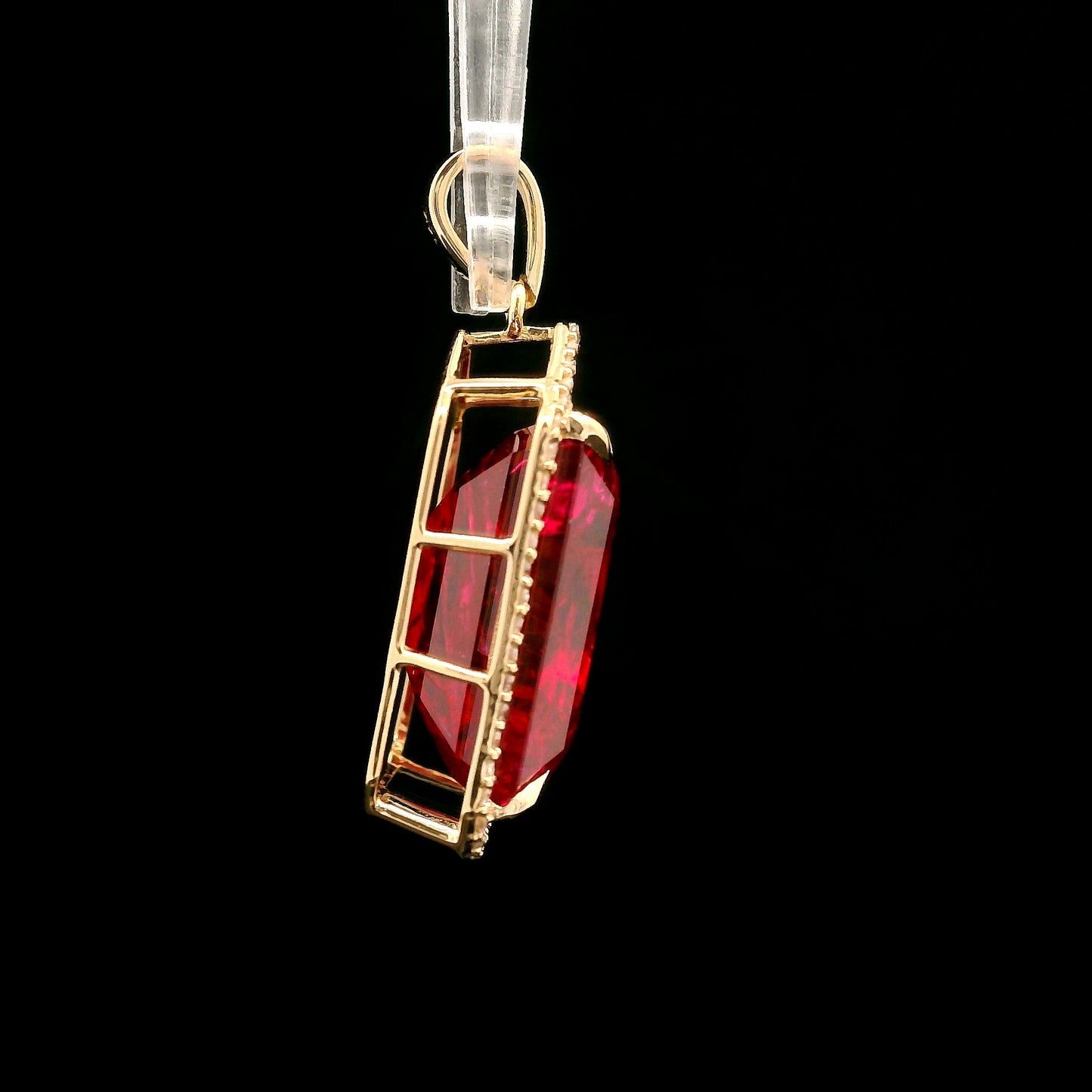 15.77 Ct Emerald Cut Lab Grown Ruby 14K Gold Pendant