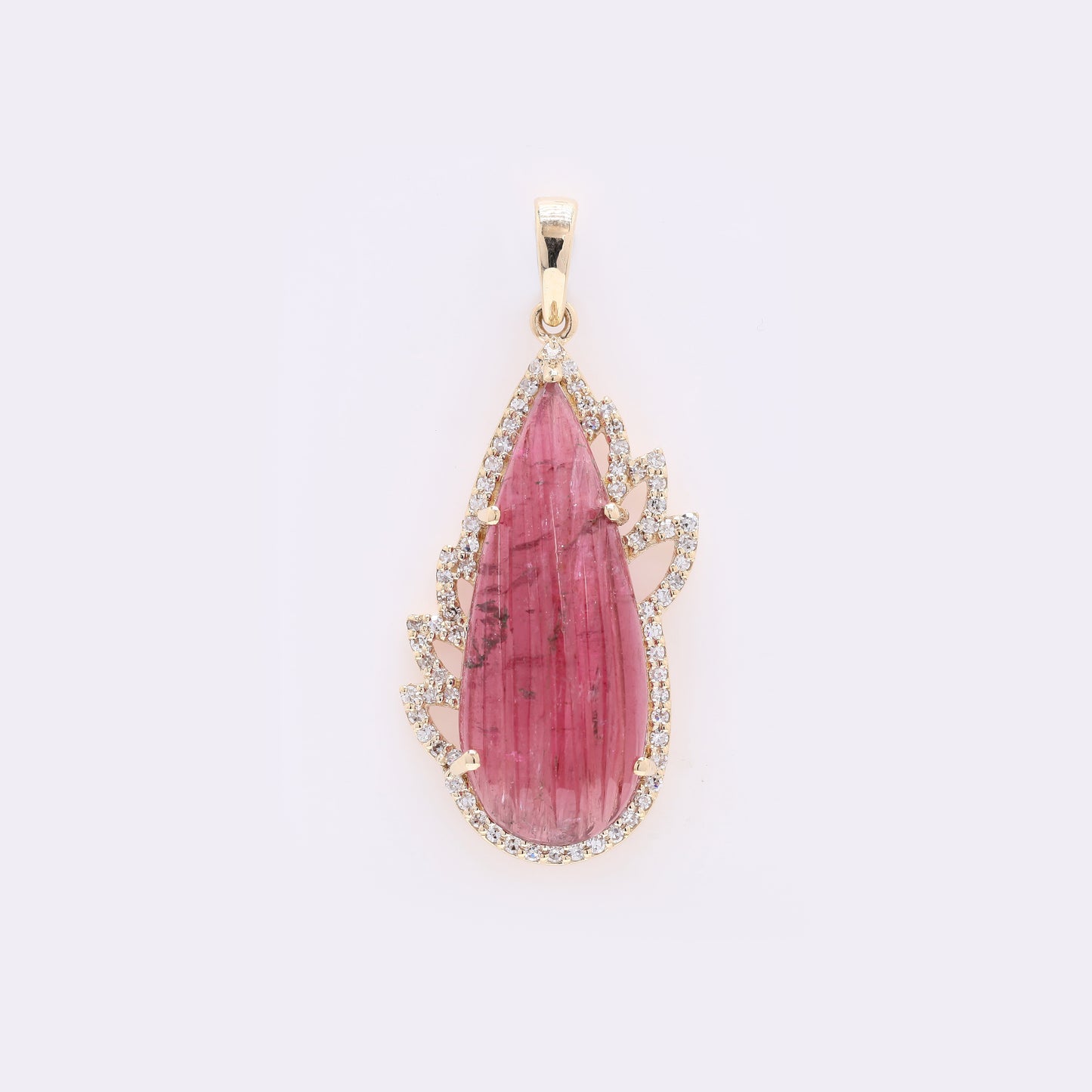 5.46 Ct Pear Carving Natural Pink Tourmaline 14K Gold Pendant