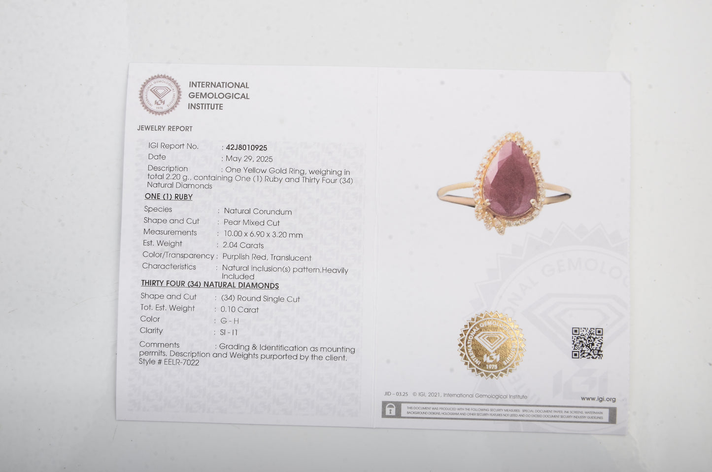 2.14 Ct Pear Mixed Cut Natural Corundum Ruby 14K Gold Ring
