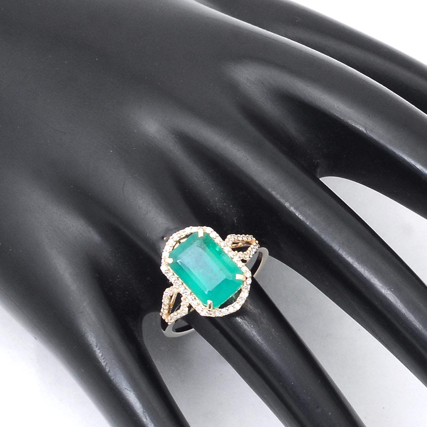 3.14 Ct Octagon Step Cut Natural Emerald 14K Gold Ring