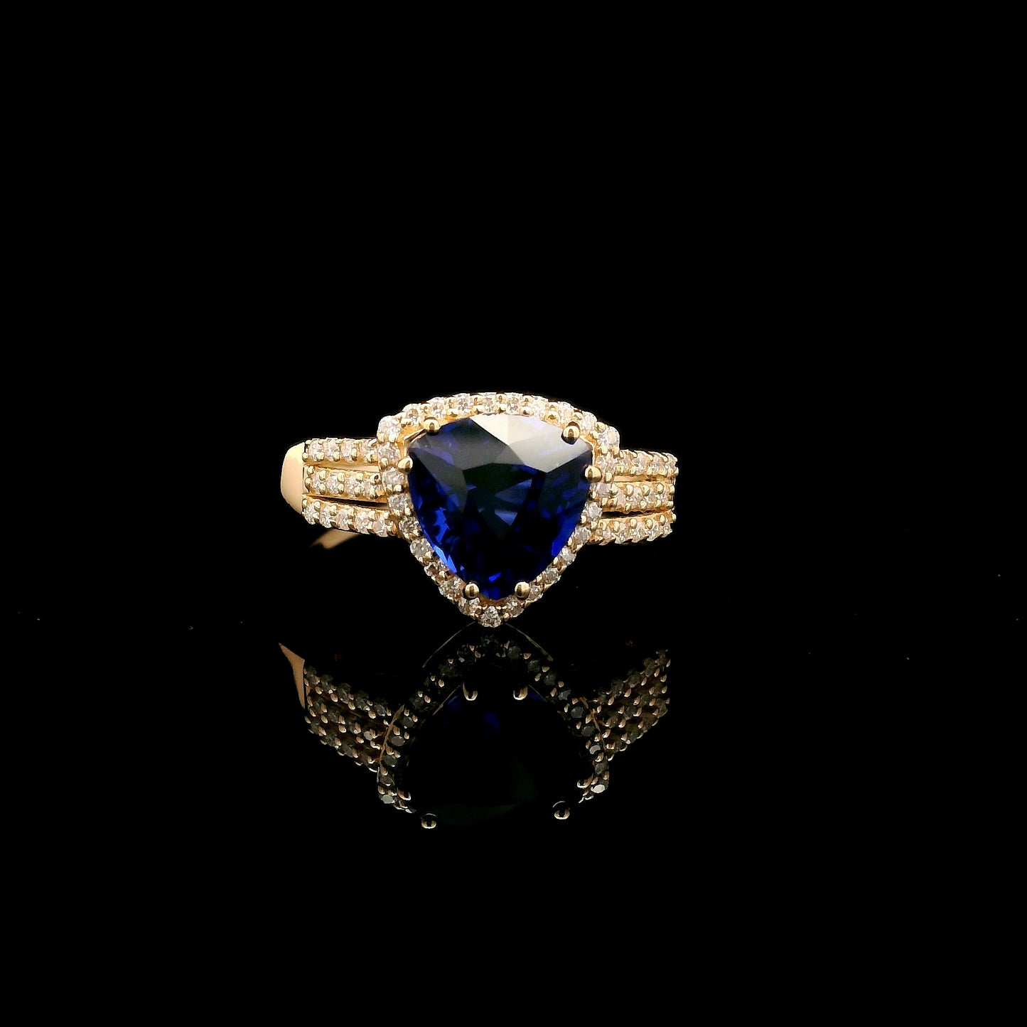 2.19 Ct Triangular Mixed Cut Lab Grown Sapphire 14K Gold Ring