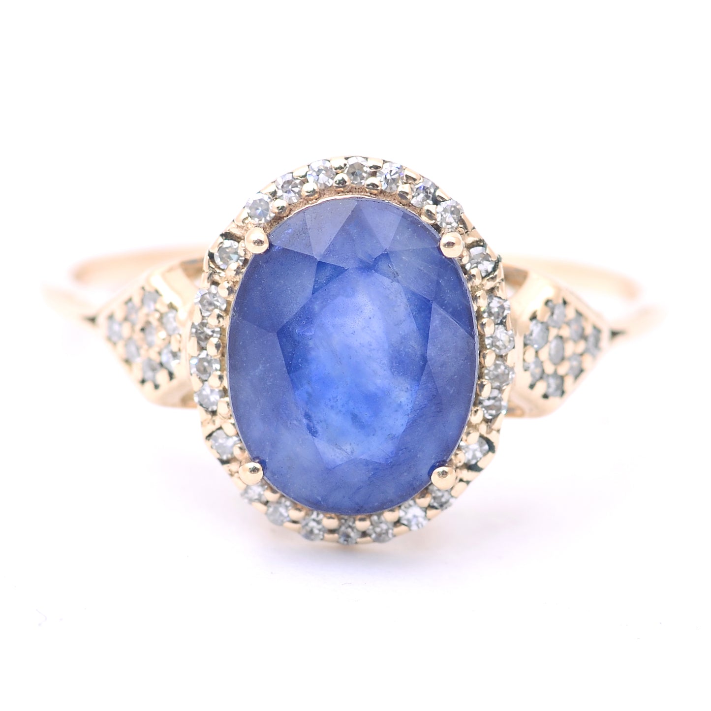 3.09 Ct Oval Mixed Cut Natural Sapphire 14K Gold Ring