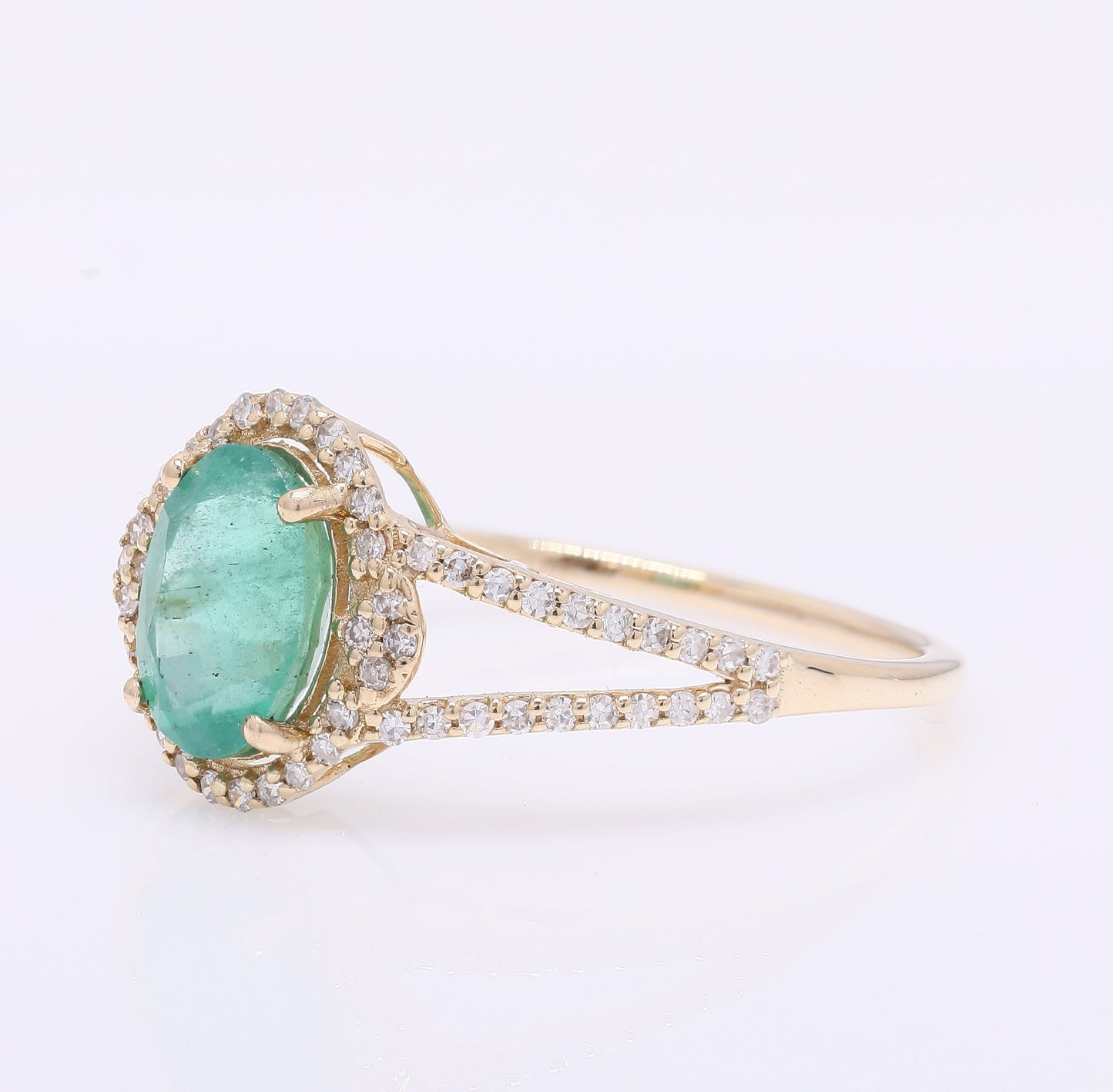 1.45 Ct Oval Mixed Cut Natural Emerald 14K Gold Ring