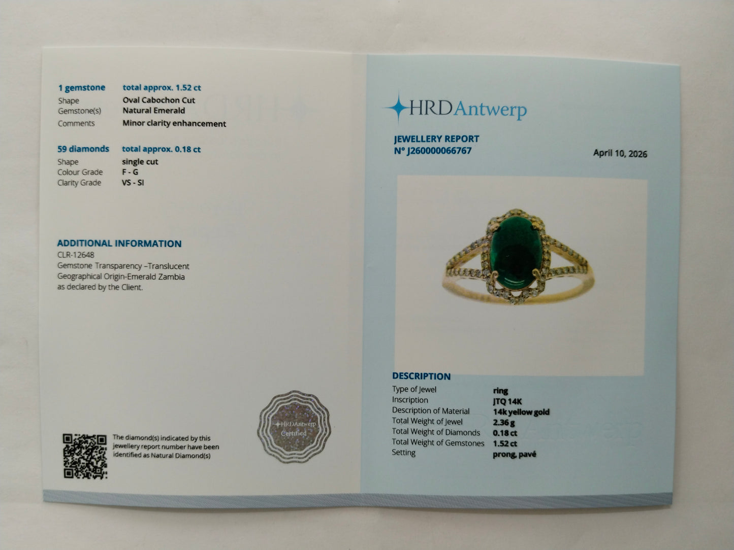 1.70 Ct Oval Cabochon Cut Natural Emerald 14K Gold Ring