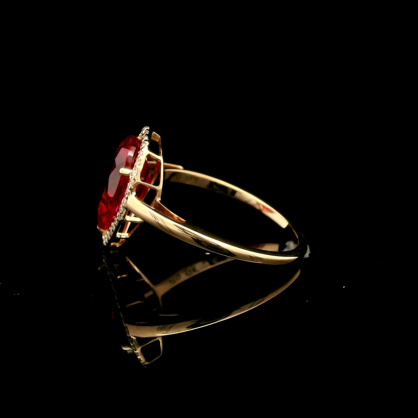 3.20 Ct Pear Mixed Cut Lab Grown Ruby 14K Gold Ring