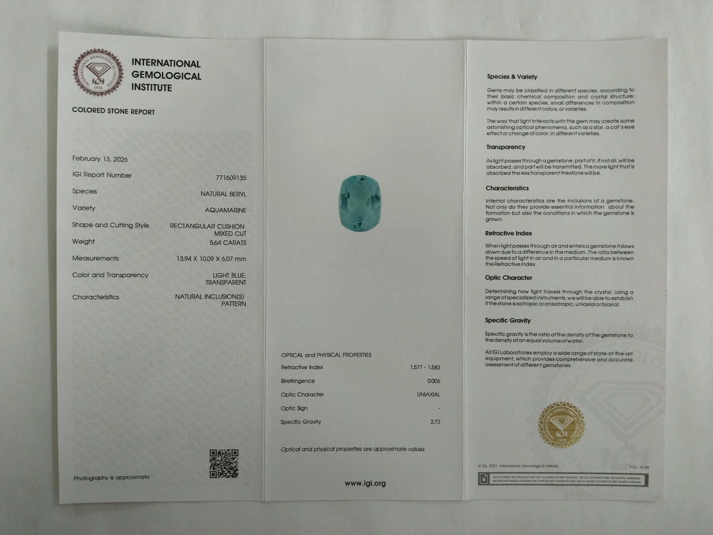 5.64 Natural Beryl Aquamarine Rectangular Cushion Mixed Cut Gemstone