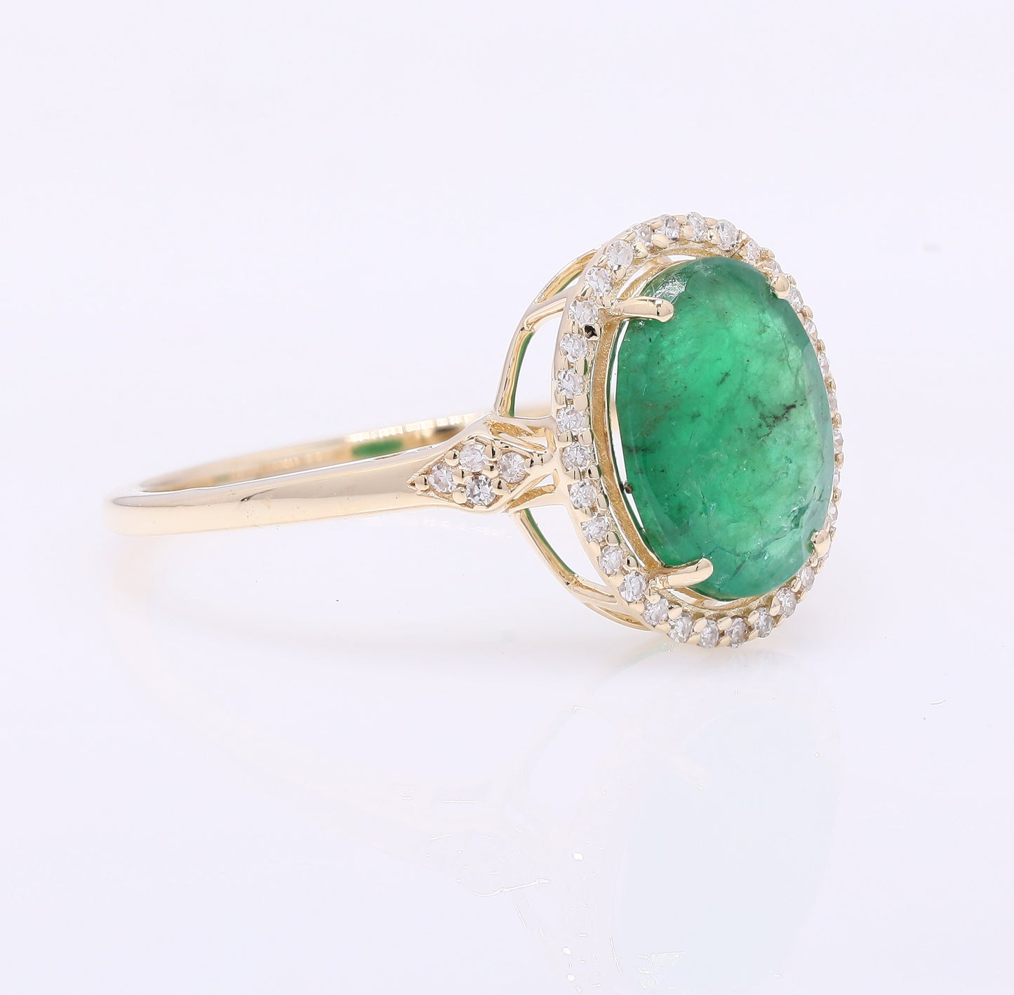2.16 Ct Oval Mixed Cut Natural Emerald 14K Gold Ring
