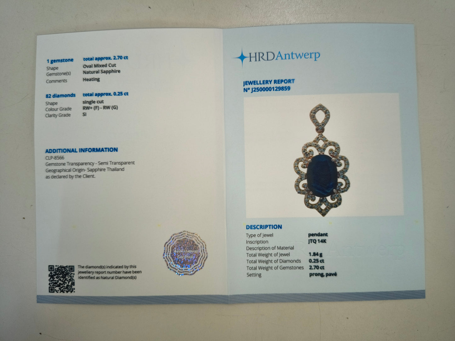 2.95 Ct Oval Natural Sapphire 14K Gold Pendant