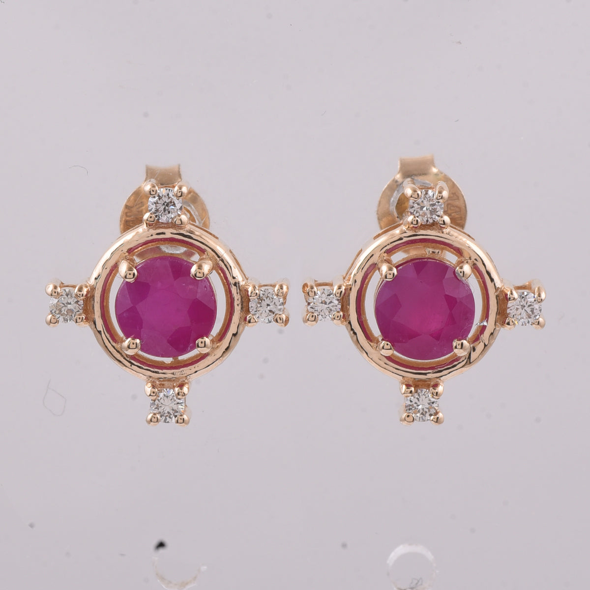 1.78 Ct Round Natural Ruby 14K Gold Earrings