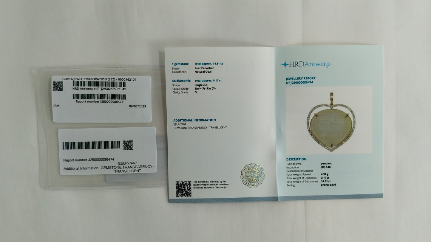 14.98 Ct Pear Cabochon Natural Opal 14K Gold Pendant