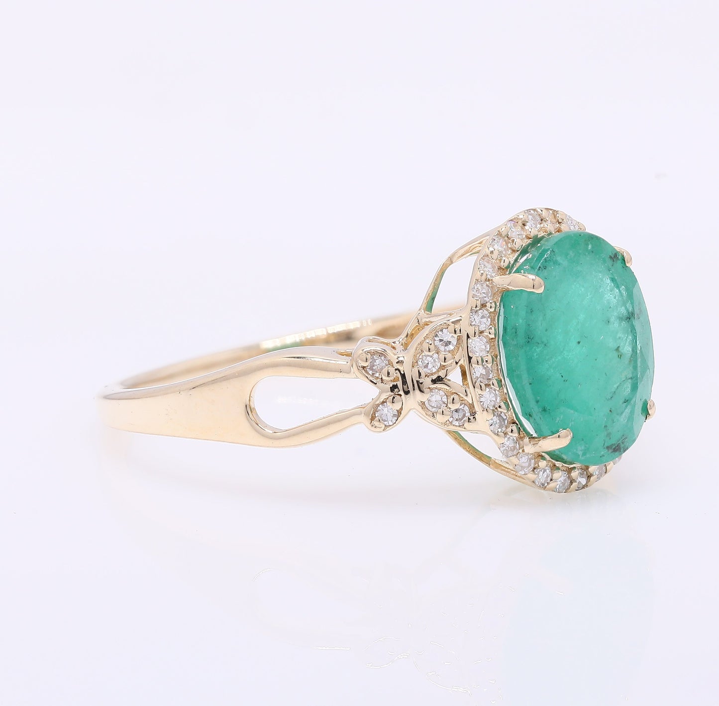 2.15 Ct Oval Mixed Cut Natural Emerald 14K Gold Ring