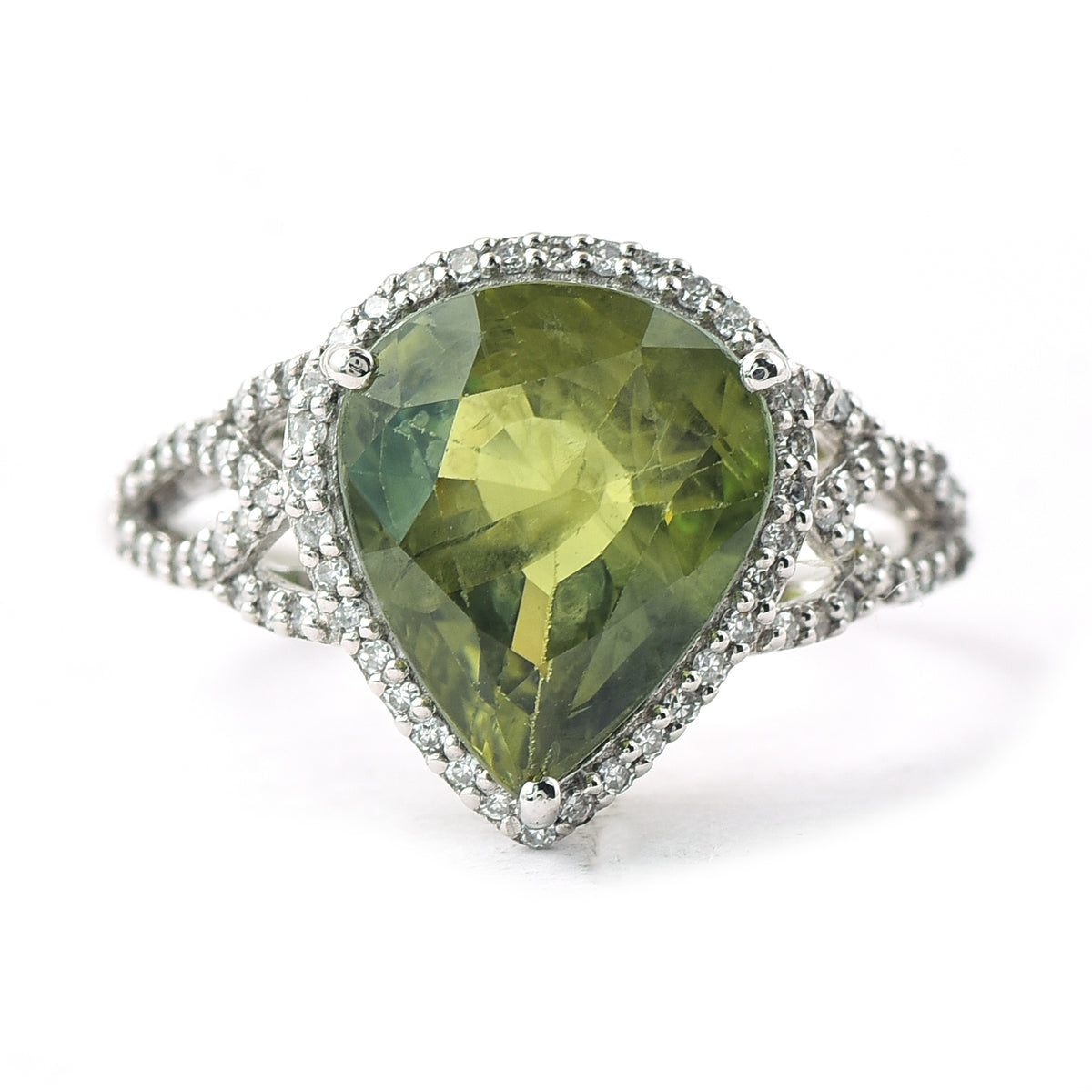 5.51 Ct Pear Mixed Cut Natural Green Sapphire 950 Platinum Ring