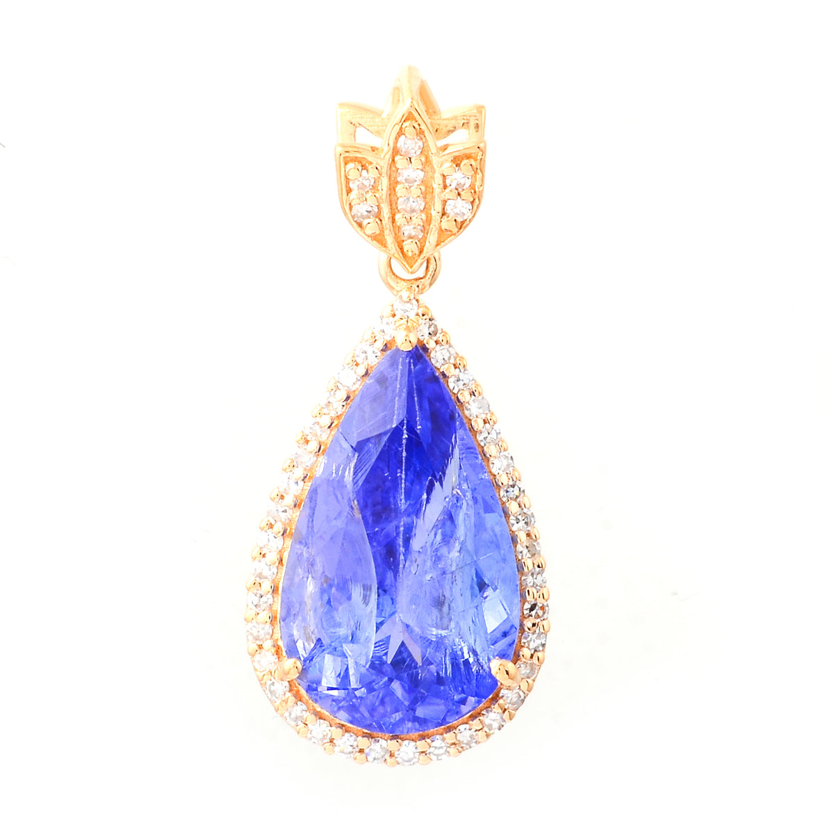 4.02 Ct Pear Mixed Cut Natural Tanzanite 14K Gold Pendant