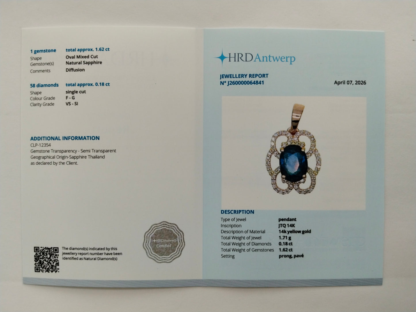 1.80 Ct Oval Mixed Cut Natural Sapphire 14K Gold Pendant