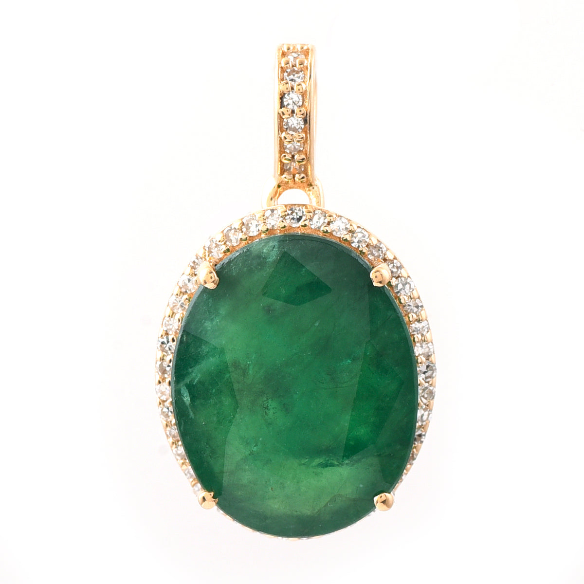 5.74 Ct Oval Mixed Cut Natural Emerald 14K Gold Pendant
