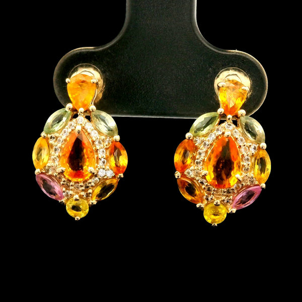 2.73 Ct Pear Multi Sapphire 14K Gold Earrings