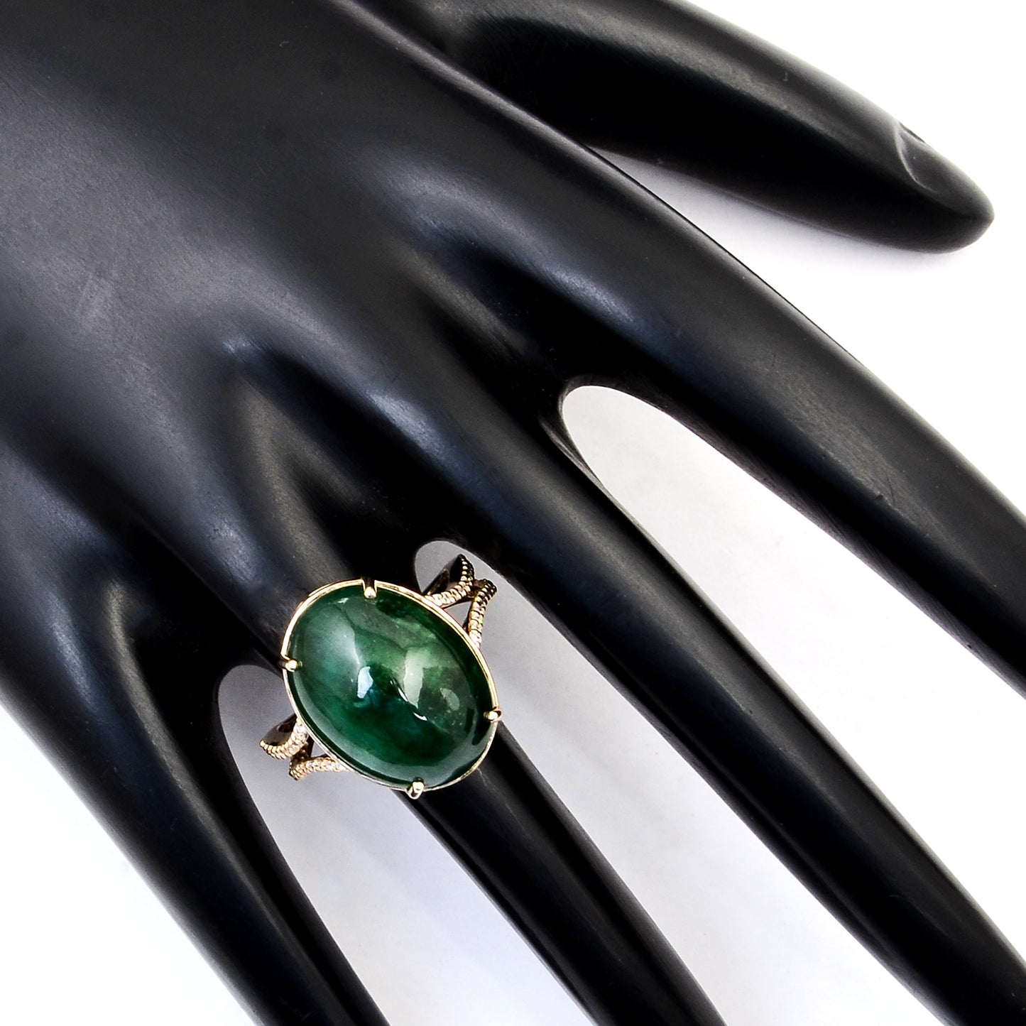 12.69 Ct Oval Cabochon Emerald 14K Gold Ring