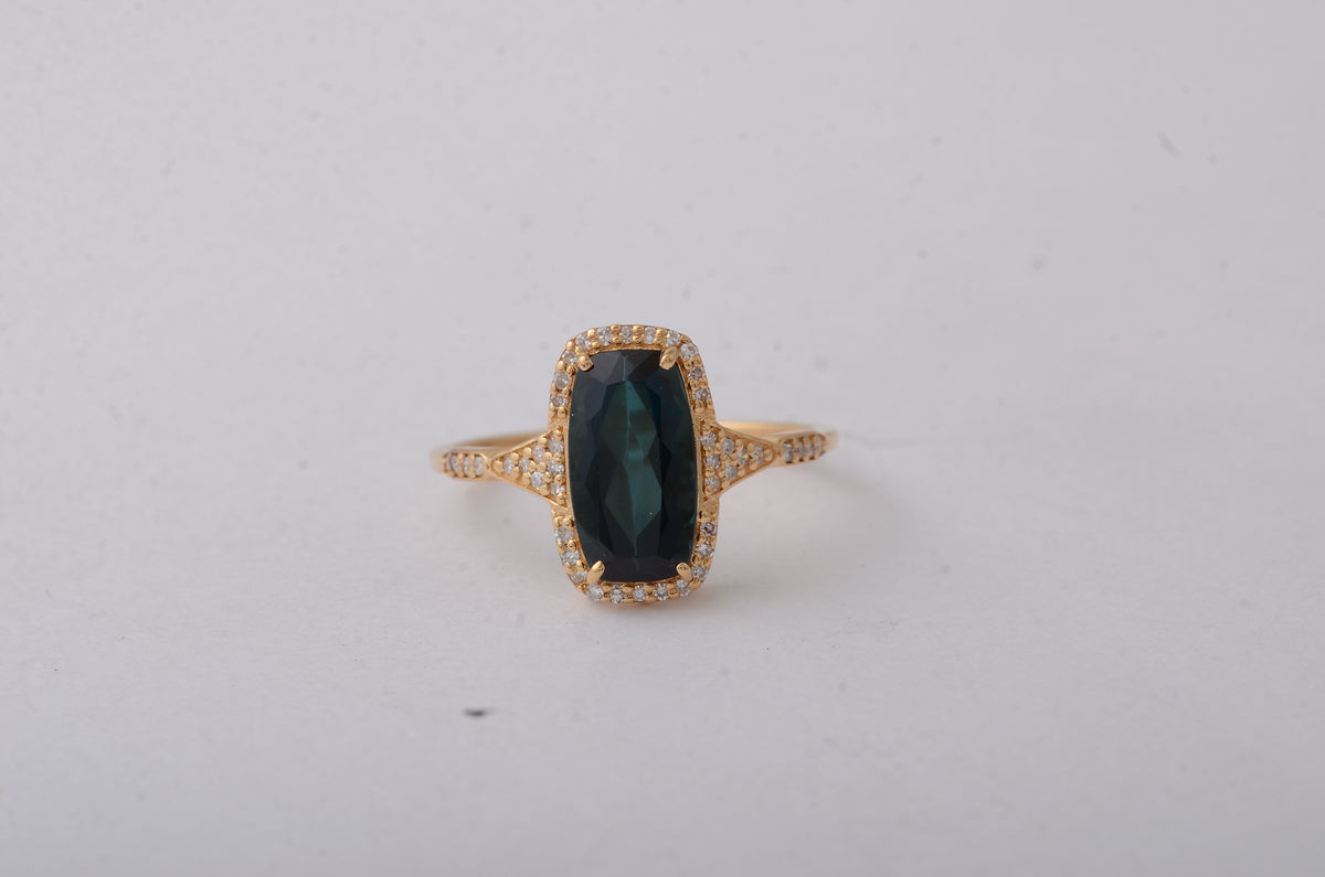 2.07 Ct Rectangular Cushion Mixed Cut Natural Tourmaline 14K Gold Ring