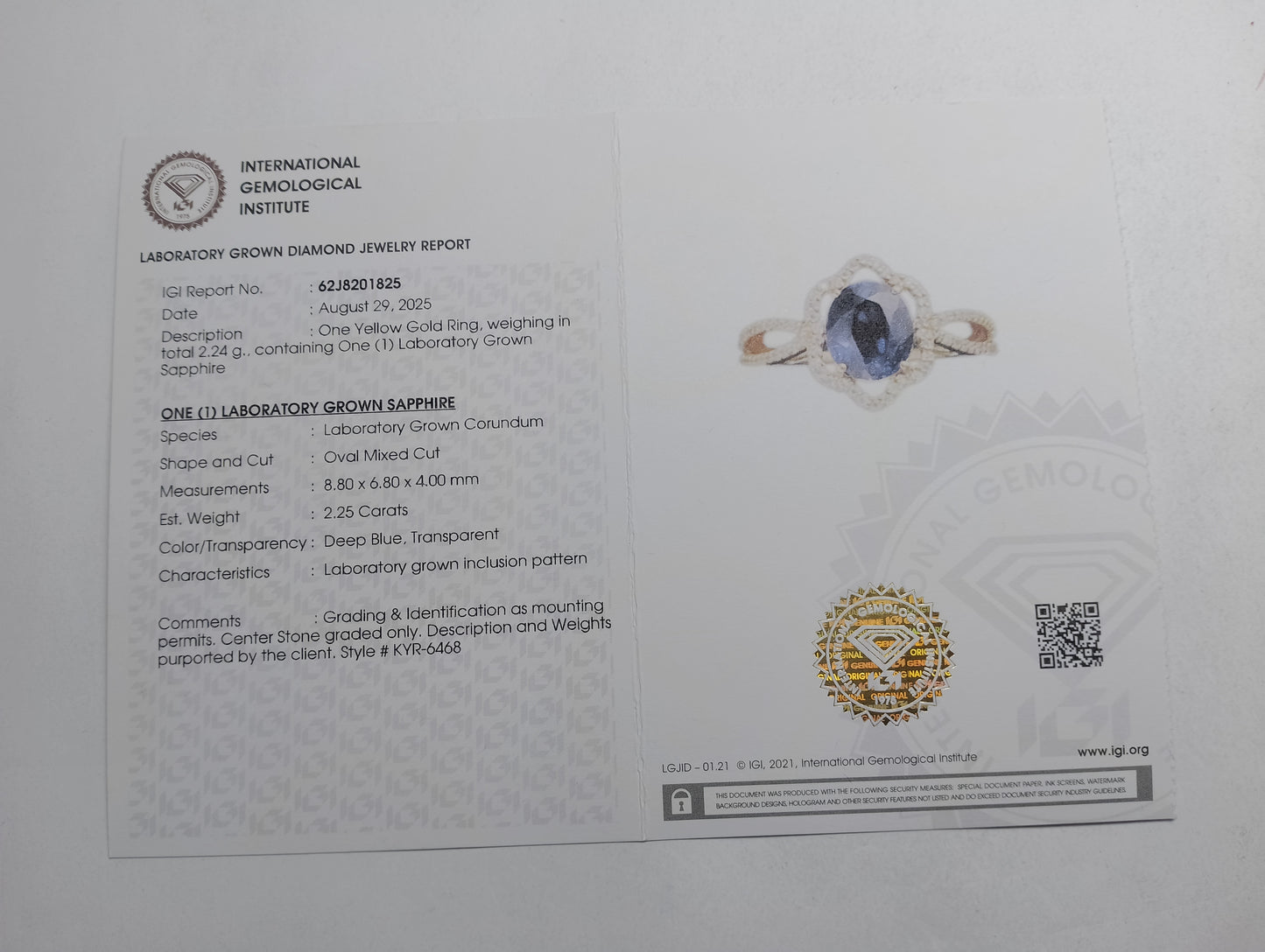 2.58 Ct Oval Mixed Cut Lab Grown Sapphire 14K Gold Ring