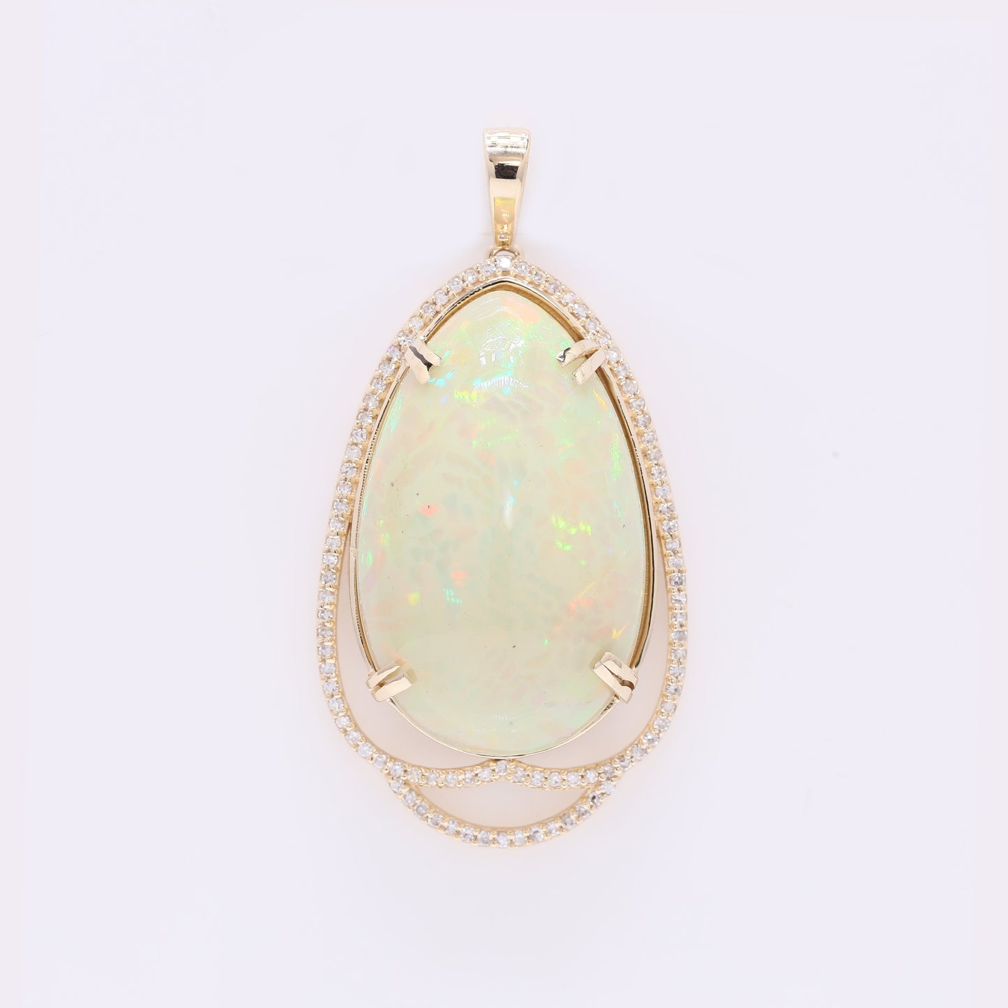 22.46 Ct Pear Cabochon Natural Opal 14K Gold Pendant