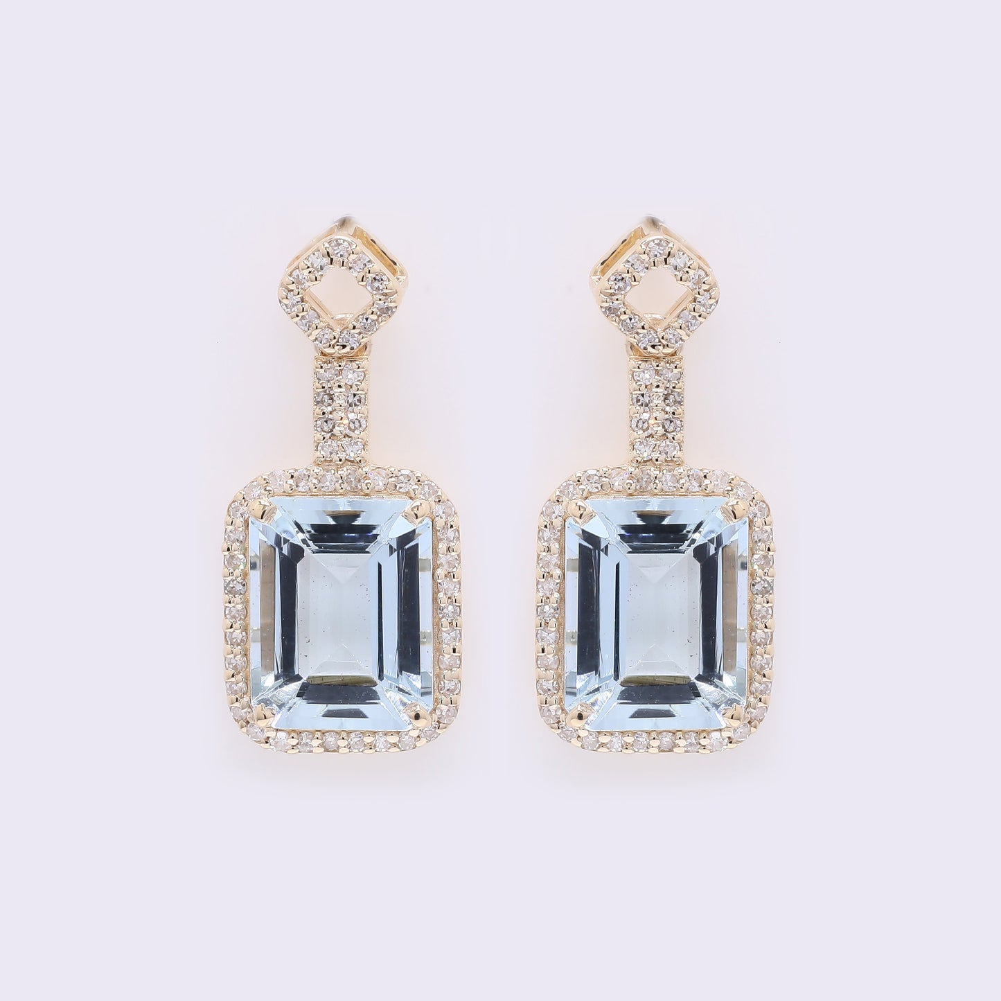 4.02 Ct Octagon Step Cut Natural Aquamarine 14K Gold Earrings